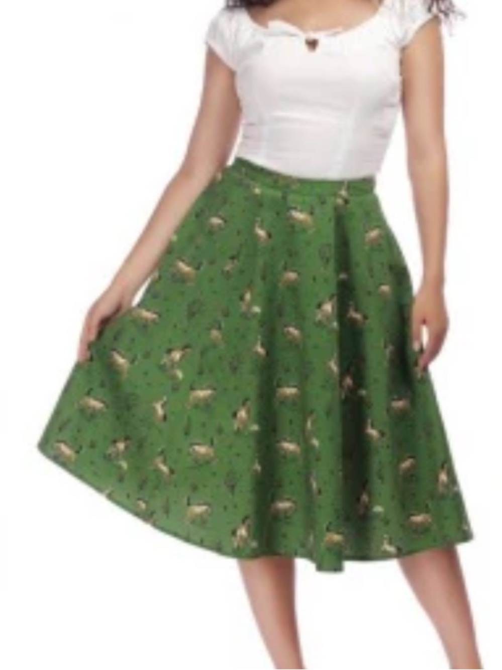 Collectif Matilde Wild West Skirt Green Horse Cactus Print Swing Midi S